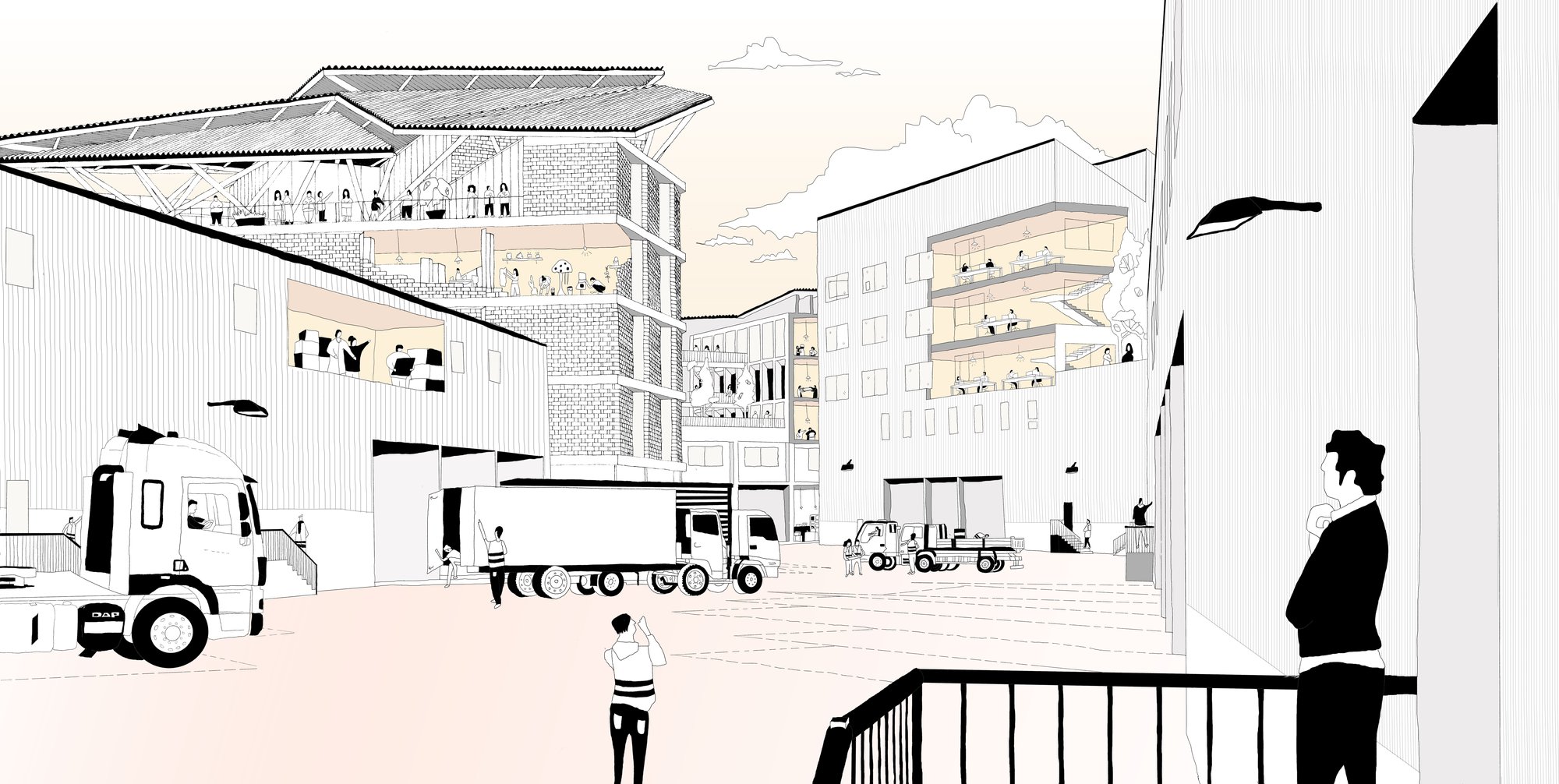 Pôle d’activité Station, Rémire-Montjoly : dualité façade urbaine/espace intérieur fluide