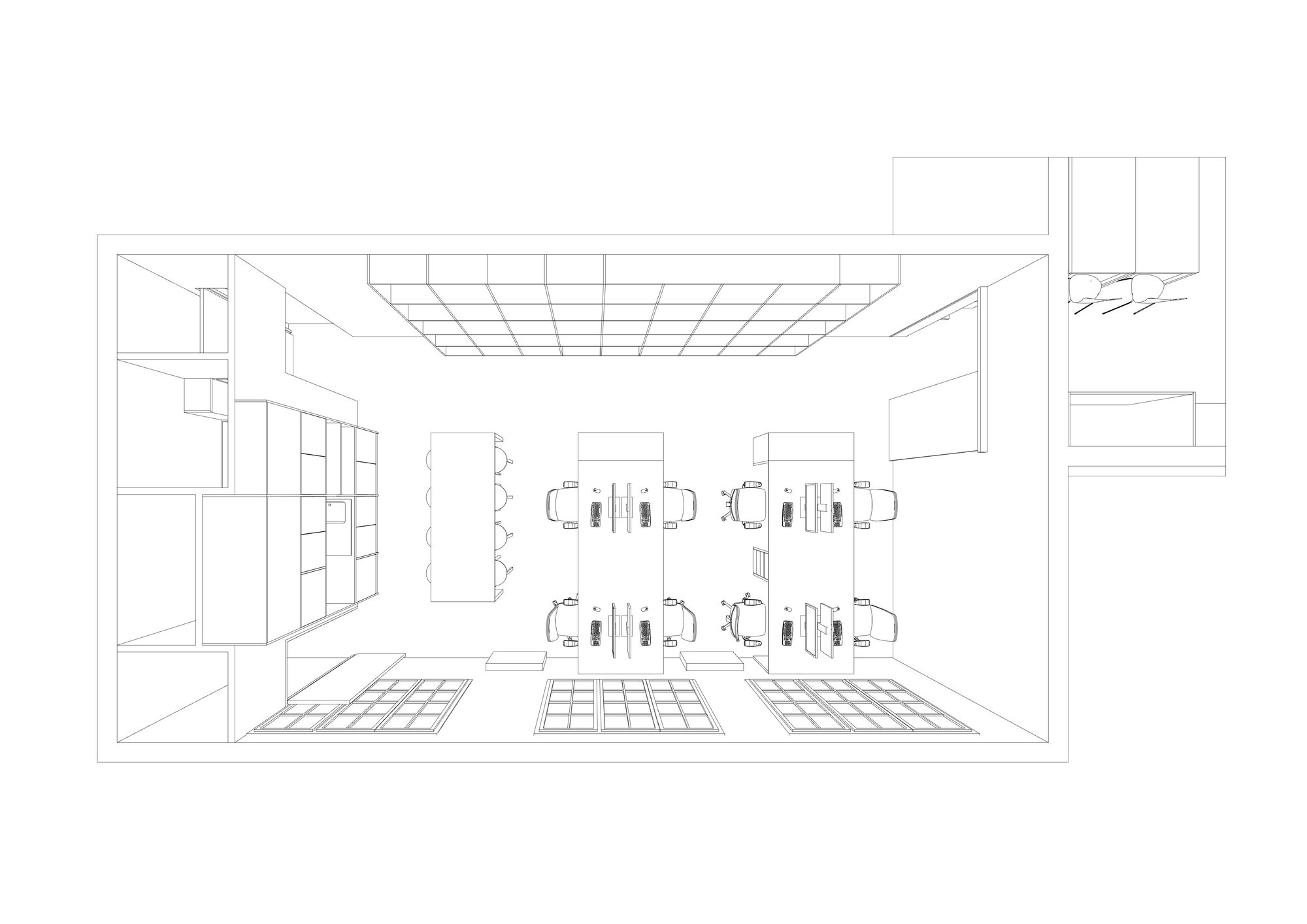 Vue aérienne d'un open space minimaliste et lumineux