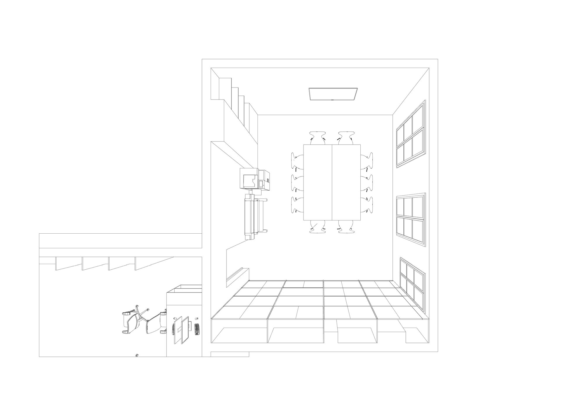 Vue aérienne d'une salle de réunion minimaliste