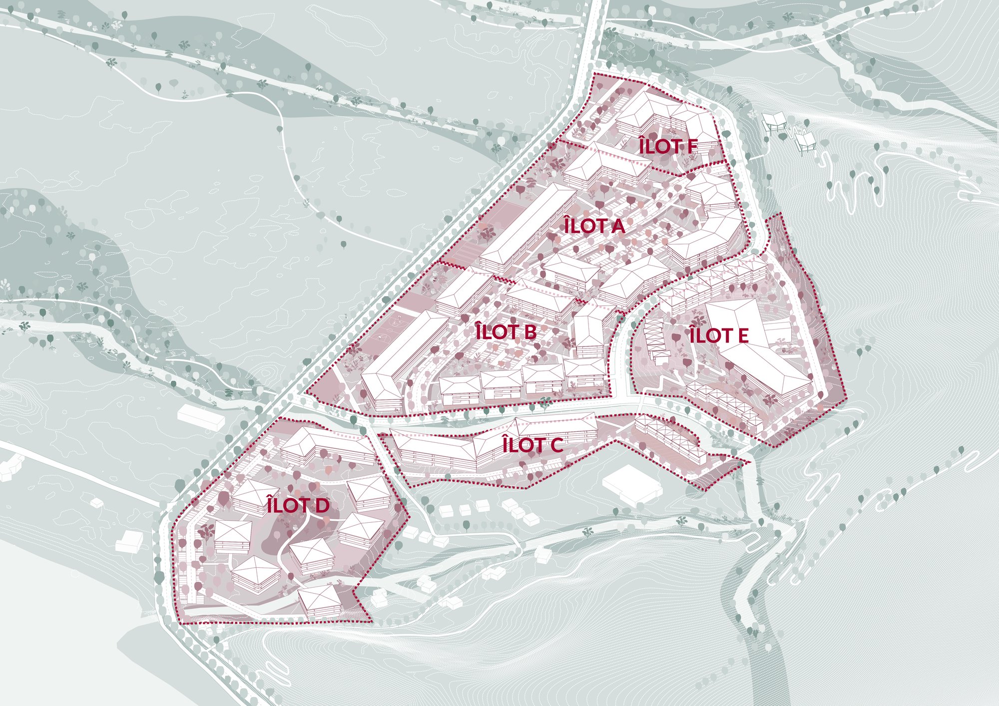 Plan de masse avec plusieurs îlots bâtis